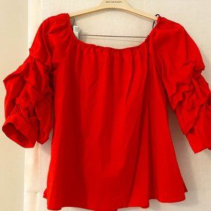 Zara RED Cha Cha Cha Off the Shoulder Top with Fun Sleeves
